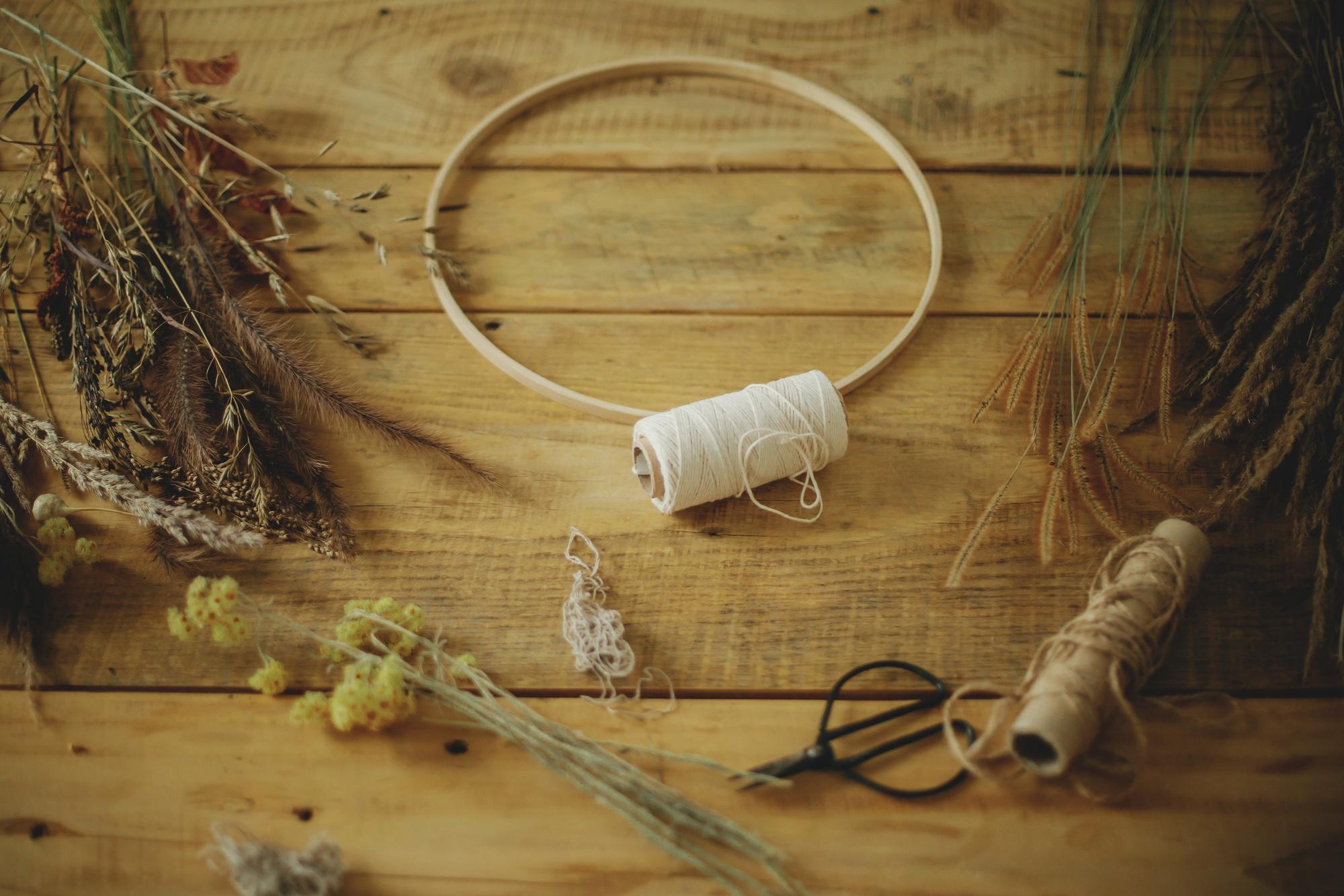 worktable with threads and hoops
