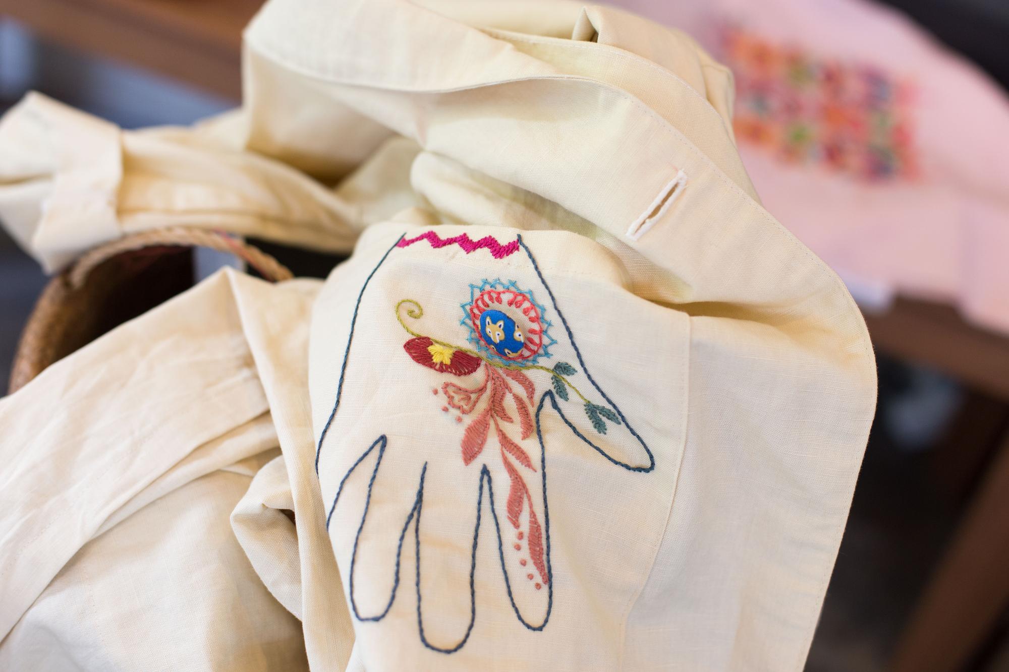 linen tote with embroidered pattern